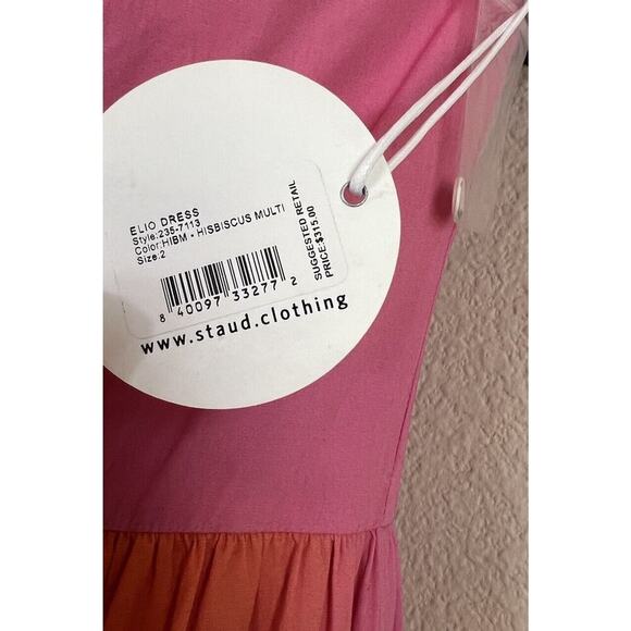 Staud Elio Dress in Hibiscus Multicolor Off The Shoulder Tiered Dress Size 2 NWT - Picture 3 of 9